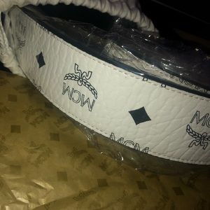 White Black Mcm Belt Silver Buckle